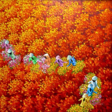 アジア人 Painting - 赤い花畑 ベトナム アジア